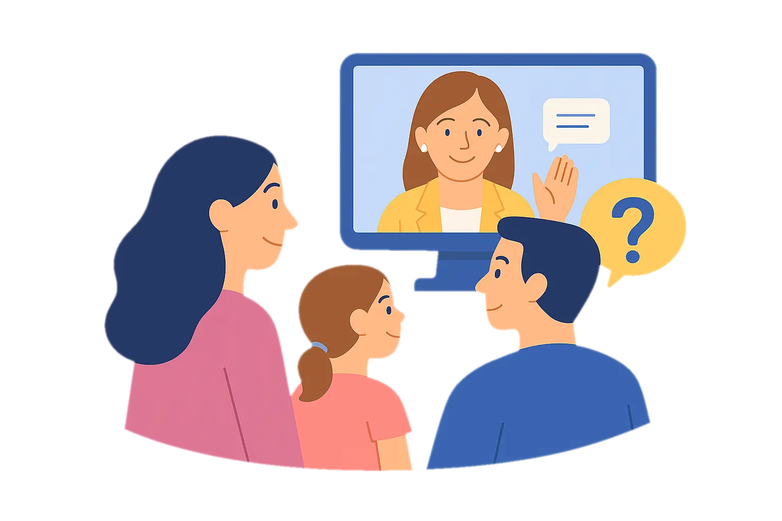 Family video calling a child specialist